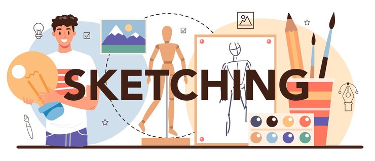 Free Vector sketching typographic header illustration designer technique artist drawing picture for book and magazines modern creative profession isolated vector illustration