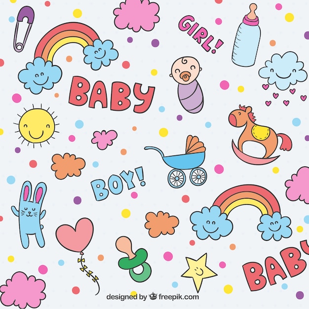 Free vector sketchy baby elements