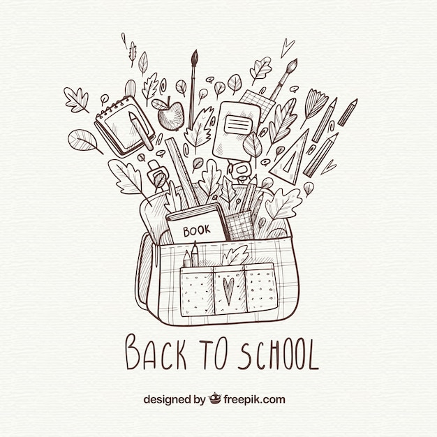 Free Vector sketchy bag full of school materials