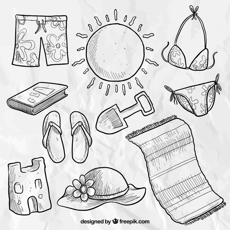 Free Vector sketchy beach elements