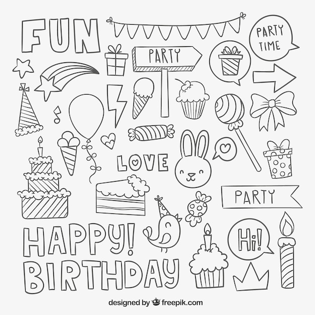Free Vector sketchy birthday party elements