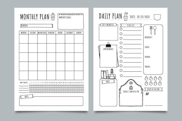 Sketchy bullet journal planner template