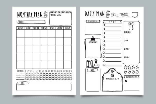 Sketchy bullet journal planner template