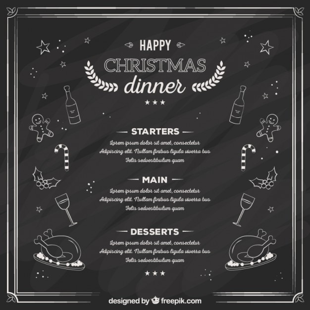 Sketchy christmas dinner menu on blackboard