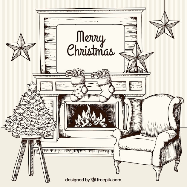 Free vector sketchy christmas living room