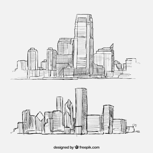 Free vector sketchy city buildings