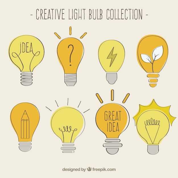 Free vector sketchy creative light bulbs