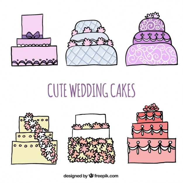 Free vector sketchy cute wedding cakes