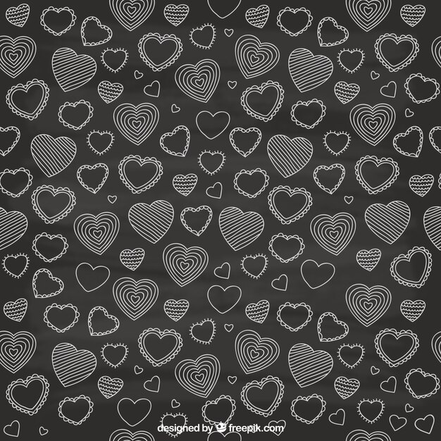 Sketchy hearts pattern in blackboard style