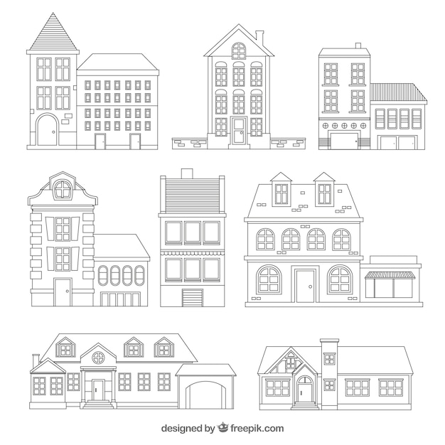 Free vector sketchy houses