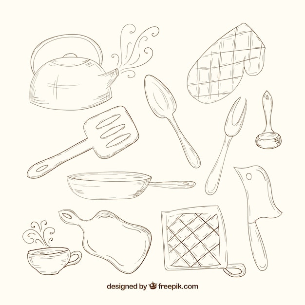 Free vector sketchy kitchen tools