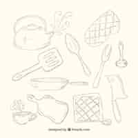Бесплатное векторное изображение Эскизные кухонная утварь