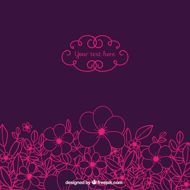 Sketchy pink flowers on purple background