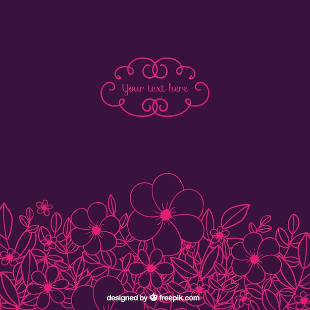 Эскизные розовые цветы на фиолетовом фоне