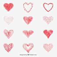 Free vector sketchy red hearts