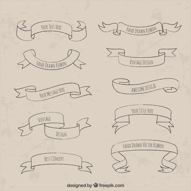 Free Vector sketchy ribbons pack in vintage style 