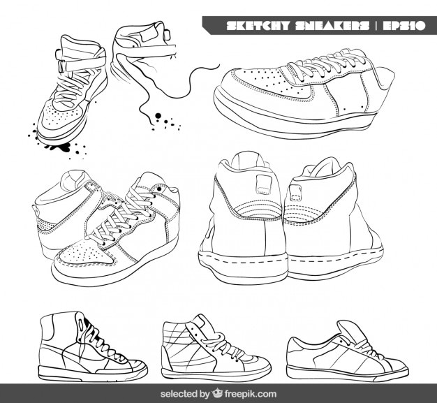 Бесплатное векторное изображение Коллекция эскизные кроссовки