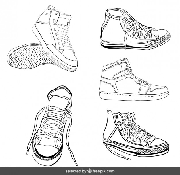 Бесплатное векторное изображение Эскизные кроссовки установить
