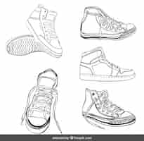 Vettore gratuito scarpe da ginnastica sketchy set