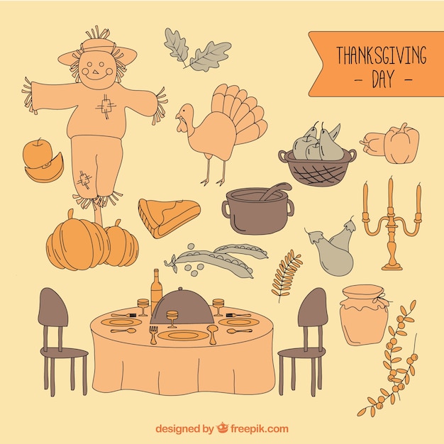 Free vector sketchy thanksgiving day elements