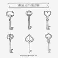 Free vector sketchy vintage keys collection