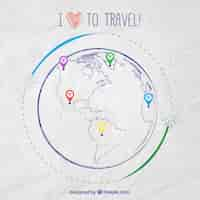 Free vector sketchy world map infographic for travel