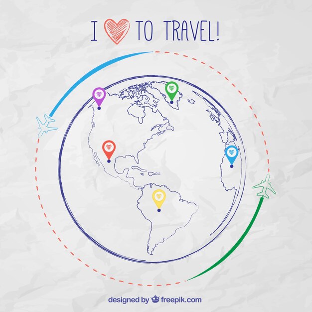 Эскизные карта мира инфографики для путешествий