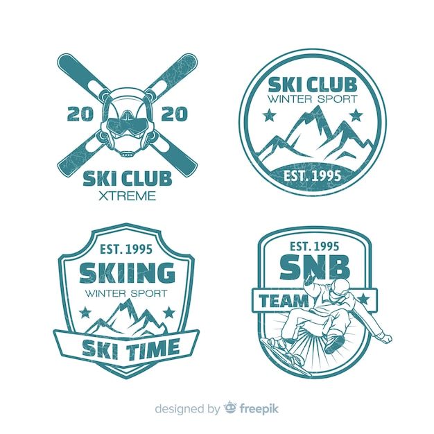 Free vector ski club flat badges collection