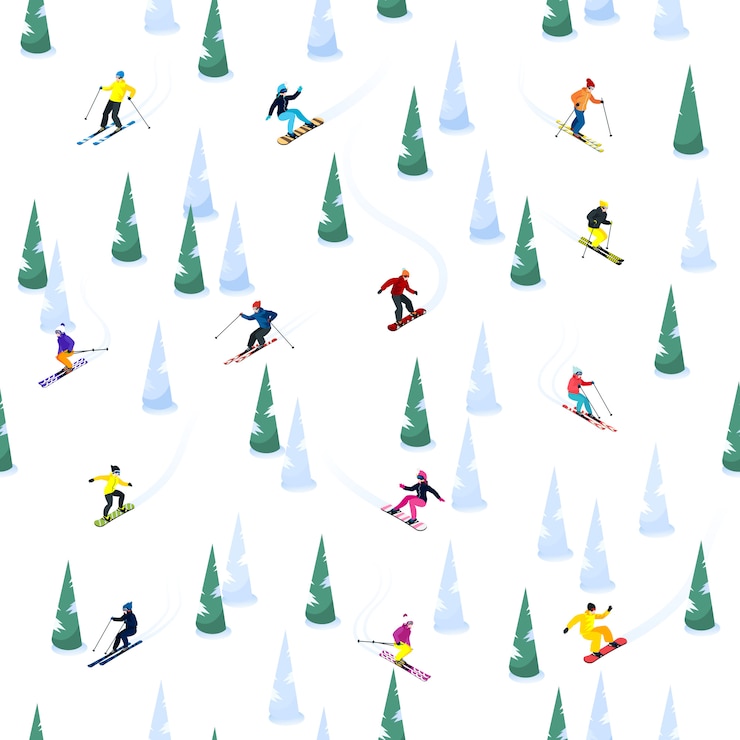 Free Vector ski hill seamless pattern