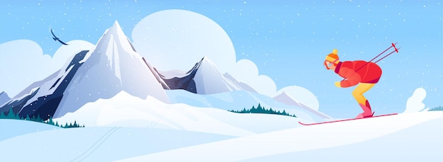 Ski resort composition with alpine skiing symbols flat