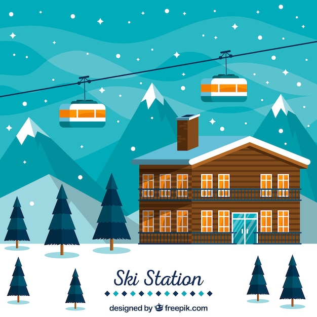 Ski resort design in flat style