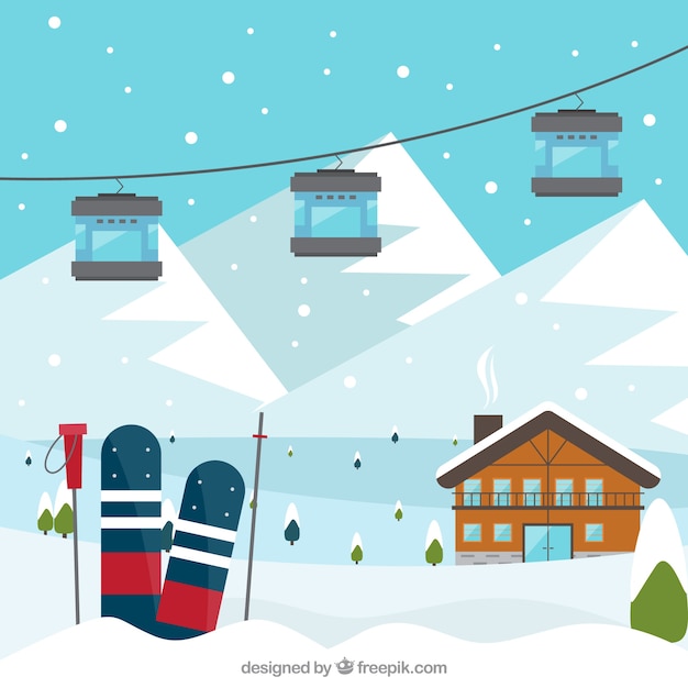 Free vector ski resort design with snowboards