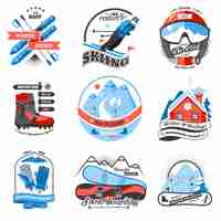 Free vector ski resort emblems set