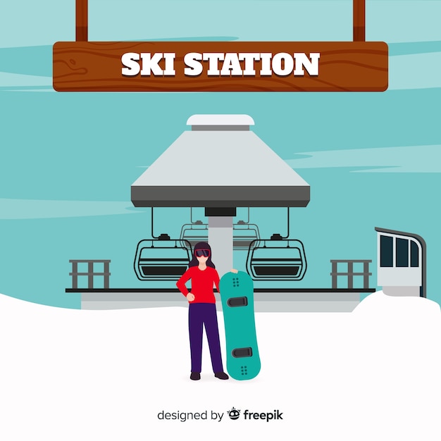 Бесплатное векторное изображение Фон лыжной станции
