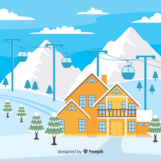 Ski station flat illustration