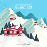 Free vector ski station realistic background