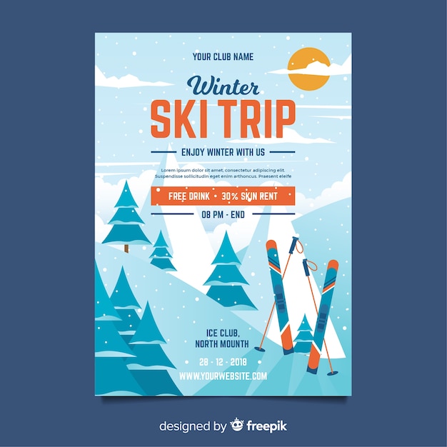 Free vector ski trip flyer template