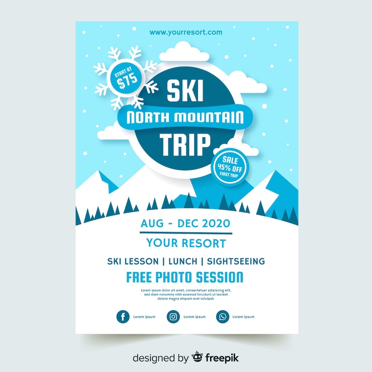 Free Vector ski trip flyer template