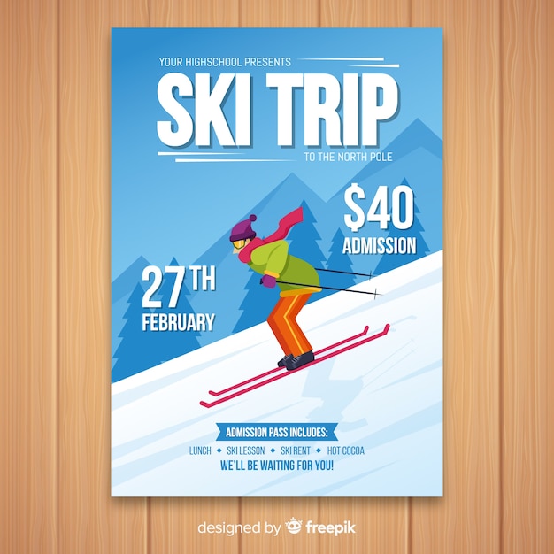 Free vector ski trip flyer template