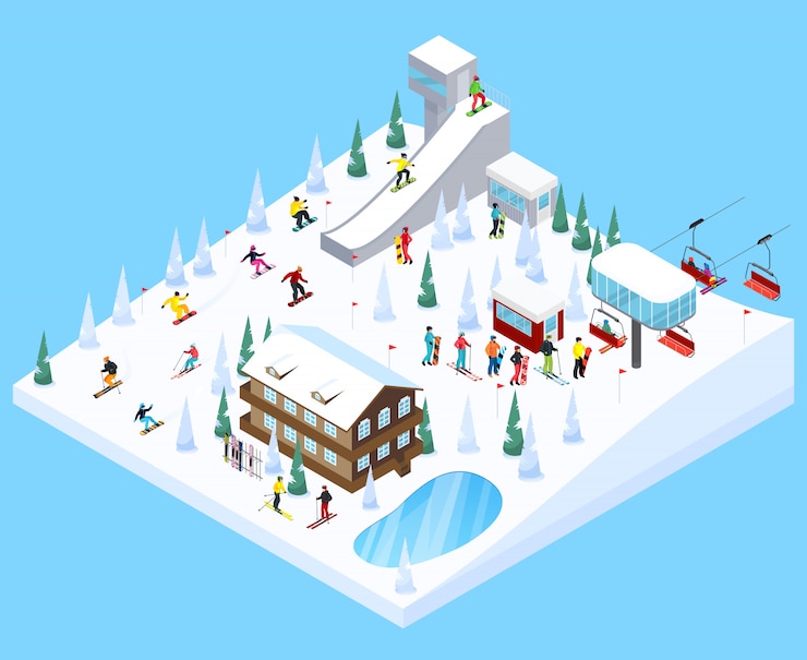 Free Vector ski village landscape element