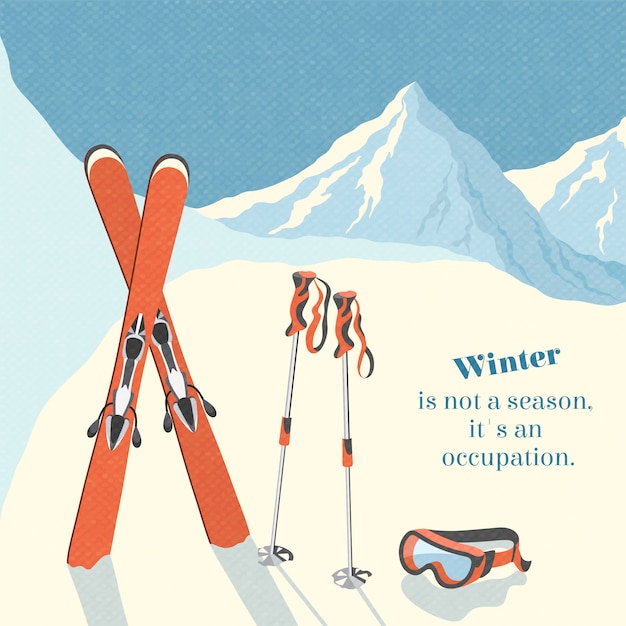 Free vector ski winter mountain landscape background retro poster