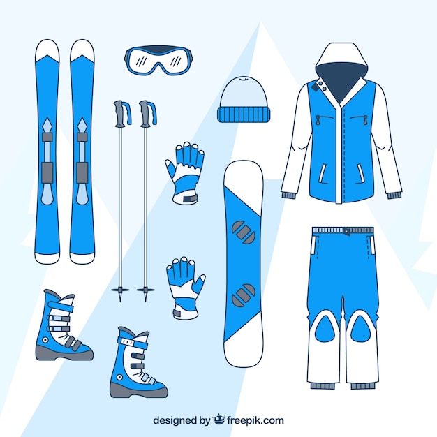 Skiing clothing and accessories set