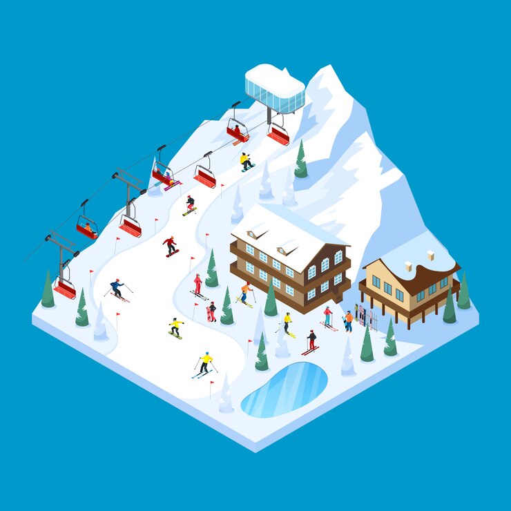 Free Vector skiing mountain isometric landscape