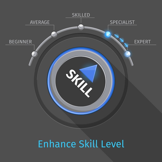 Skill levels vector knob button or switch. education and proficiency, test expertise illustration