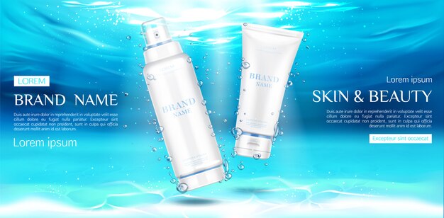 Free Vector skin care beauty product sprayer and cream tubes