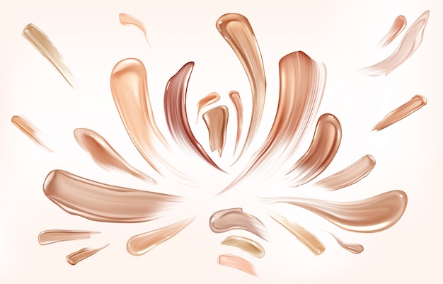 Skin foundation smear brush strokes set.