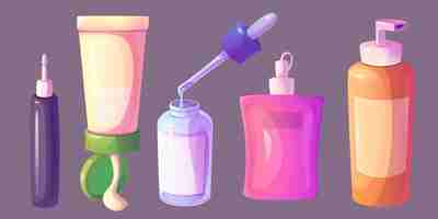 Free vector skincare product and face lotion bottle cartoon