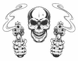 Free vector skull aiming with two revolvers