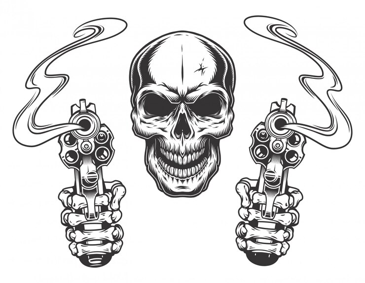 मुफ़्त वेक्टर skull aiming with two revolvers