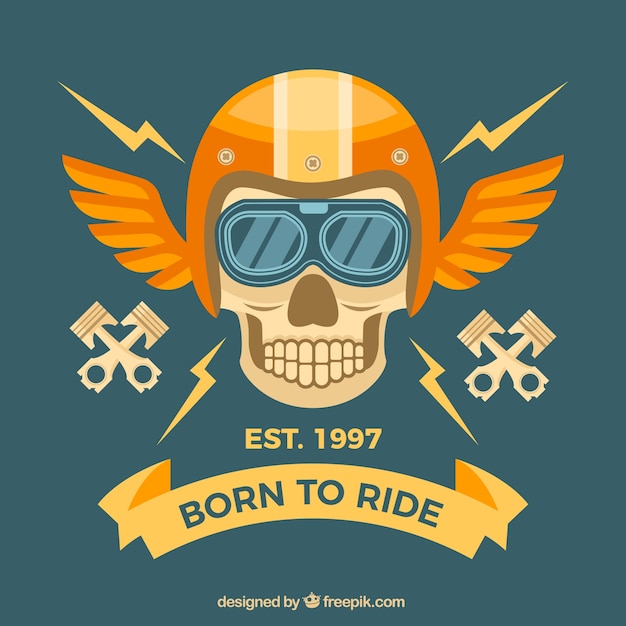 Free vector skull background with golden helmet and wings